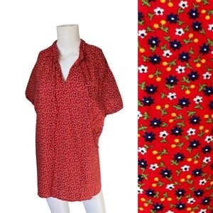 Vintage Barry Ashley Blouse Short Sleeve Red Floral Print Colorful